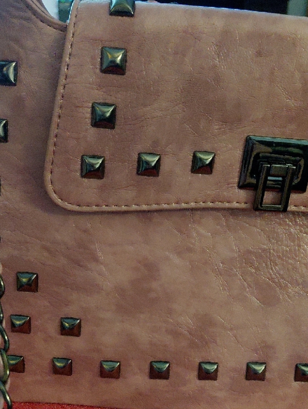 Studded Pink Crossbody Bag with Chain Strap - Picture 2 of 8